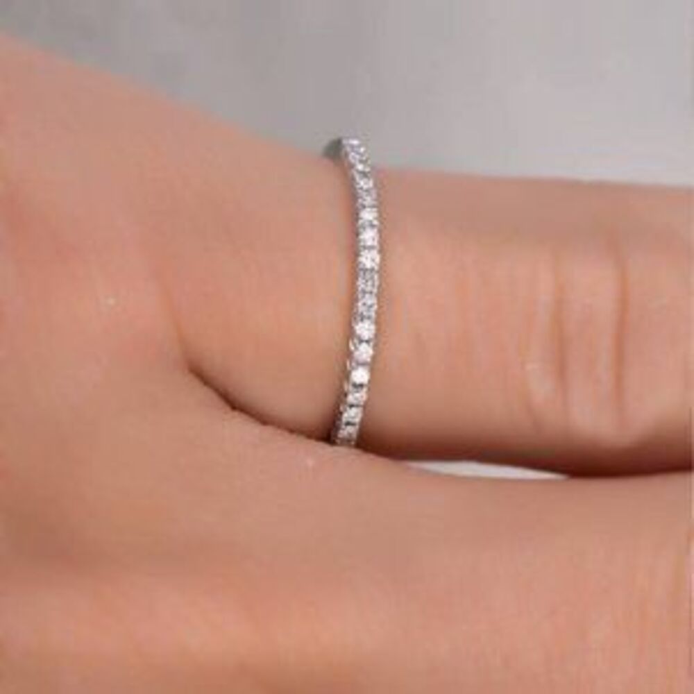 NEW 925 Silver Diamond Eternity Stackable Ring